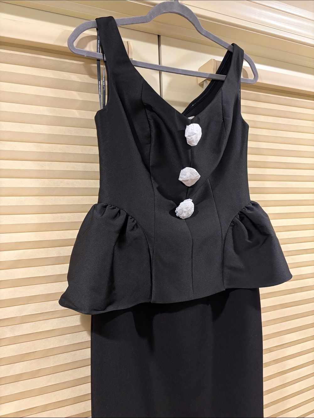 NWOT Roland Mouret Black Peplum Maxi Dress with Contrast Buttons, Size US 6 - Picture 3 of 14